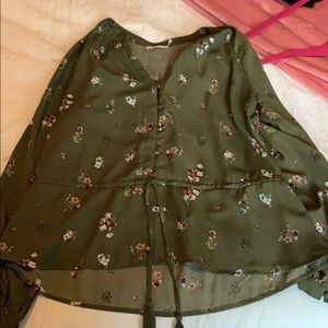 Green floral blouse